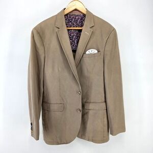 Sand Copenhagen Blazer Mens 52 Tan Linen Blend Saron 1/2‎ Floral Lining Jacket